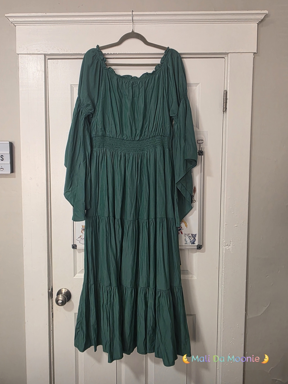 Smocked Waist Off-Shoulder Maxi Dress in Emerald Green - Picture 6 of 7